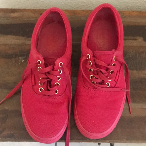 vans authentic true red & black skate shoes